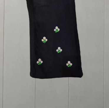 Bell Bottom Black Flower Emb